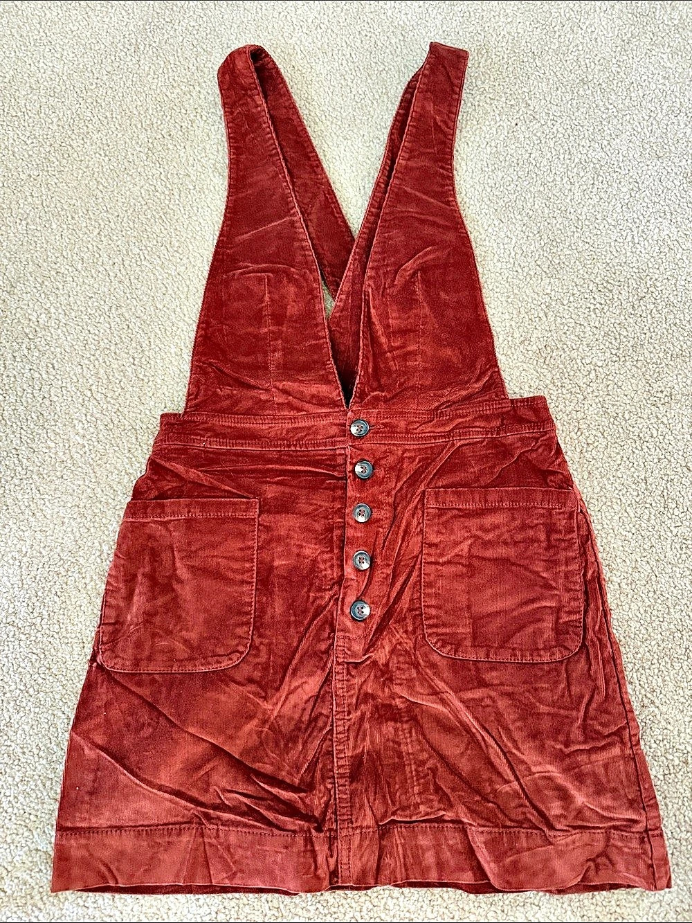 Free People Old School Love Corduroy Pinafore Mini Dress Orange Red Size 0